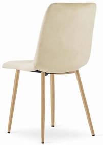 Set troch jedálenských stoličiek LAVA zamatové svetlobéžové / drevené nohy (3 ks)
