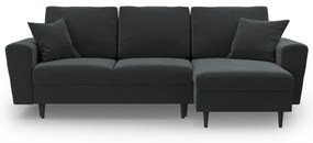 Tmavosivá zamatová rozkladacia/s úložným priestorom rohová pohovka Kyoto – Cosmopolitan Design