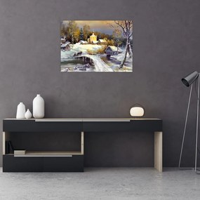 Sklenený obraz - Zimné mestečko (70x50 cm)