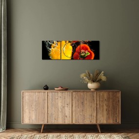 Obraz - papriky vo vode (s hodinami) (90x30 cm)