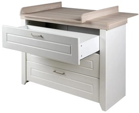 Biela nízka detská komoda v dekore brestu s prebaľovacím pultom 120x98 cm Felicia – Roba