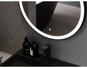 Mexen Esso, okrúhle LED podsvietené kúpeľňové zrkadlo 90 cm, 6000K, vykurovacia podložka proti zahmlievaniu, čierny rám, 9825-090-090-611-70