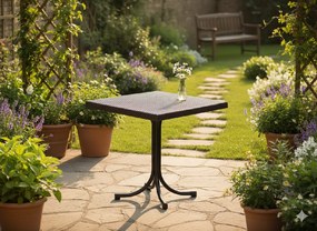 Garden Line PLASTOVÝ ZÁHRADNÝ STÔL NA JEDNEJ NOHE  SO VZOROM RATAN 80 x 80 x 73 CM HNEDÝ