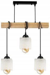 BERGE LED závesné stropné svietidlo, drevený trám, 3xE27, loft, mliečna kocka