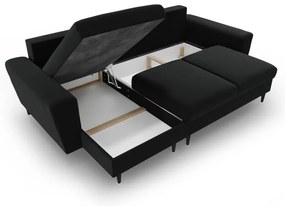 Čierna zamatová rozkladacia/s úložným priestorom rohová pohovka Kyoto – Cosmopolitan Design