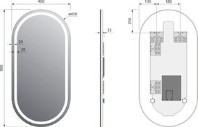 Sapho Sapho, NYX zrkadlo oválne s LED osvetlením 45x90cm, NY045