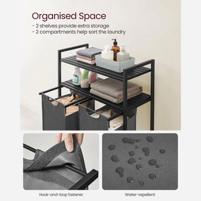 Kôš na bielizeň s 2 priehradkami a 2 policami, sivý