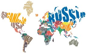 Samolepiaca tapeta mapa sveta tvorená názvami jednotlivých krajín