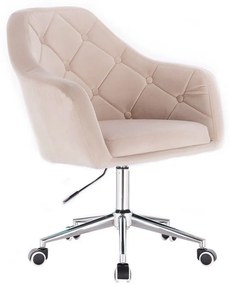 LuxuryForm DESIGN Kreslo ANDORA VELUR na striebornej podstave s kolieskami - krémové