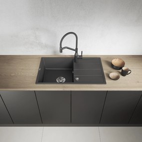 Laveo Wolin, 1-komorový granitový drez 780x480x185 mm, čierna škvrnitá, LAV-SPW_711T