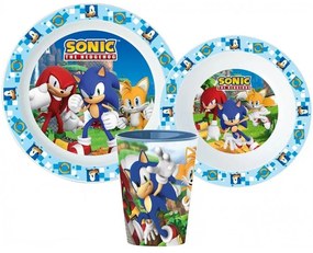 Sada plastového riadu / jedálenská súprava Ježko Sonic s kelímkom - 3 diely