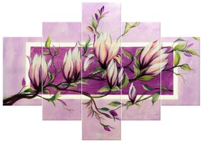 Gario Ručne maľovaný obraz Sladké magnólie - 5 dielny Rozmery: 100 x 70 cm