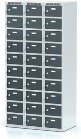 Alfa 3 Šatníková skrinka S6 s úložnými boxami, 30 boxov, 1800 x 900 x 500 mm, cylindrický zámok, tmavosivé dvere