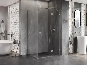 Mexen Lunar, pravostranný výklopný sprchový kút 75 x 90 cm, 8mm číre sklo, oceľový profil, 834-075-090-97-00-P