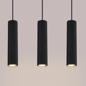 Závesné svietidlo Karbon, 3x čierne kovové tienidlo