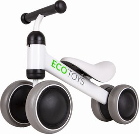 ECOTOYS mini odrážadlo pre deti biele 18–36 mesiacov, dvojité predné kolesá, s blokádou