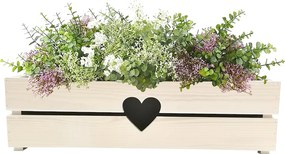AMADEA Drevený obal na kvetináč so srdcom biely, 62x21,5x17cm Český výrobok