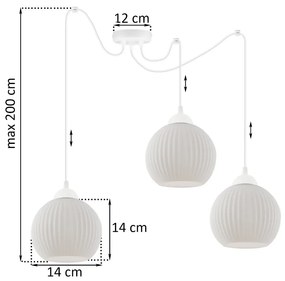 Závesné svietidlo Riffle Round Spider, 3x biele sklenené tienidlo, w