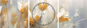 Obraz - Maľba tulipánov (s hodinami) (90x30 cm)