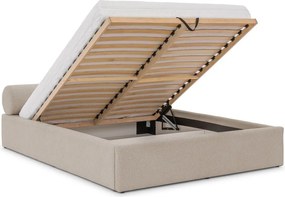Béžová čalúnená dvojlôžková posteľ s úložným priestorom s roštom 180x200 cm Cille – Ropez