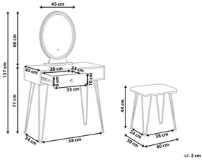 Toaletný stolík s 2 zásuvkami a LED zrkadlom tmavé drevo/čierna LOIX Beliani