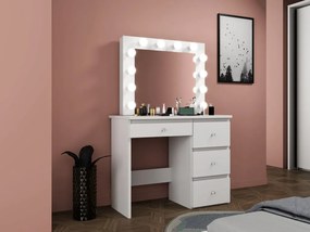 Biely toaletný stolík s LED kozmetickým zrkadlom - diamantov