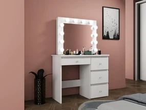 Biely toaletný stolík s LED kozmetickým zrkadlom - diamantov