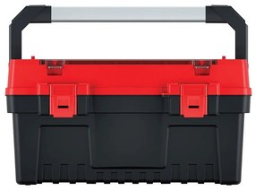 Kufor na náradie s alu držadlom 54,8 × 27,4 × 28,6 cm, prepážky, červená