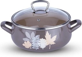 Smaltovaný hrniec so sklenenou pokrievkou METALAC Lístky 3,35 l