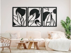 drevko 3-dielny drevený obraz Veľké listy Rozmer obrazu: 44,5 x 99 cm, Farba dekorácie: Čierna