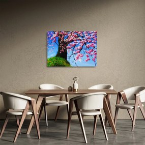 Sklenený obraz maľované rozkvitnuté čerešne (70x50 cm)