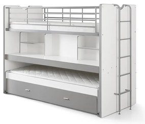 Bielo-sivá poschodová detská posteľ s výsuvným lôžkom s úložným priestorom s roštom 90x200 cm Bonny – Vipack