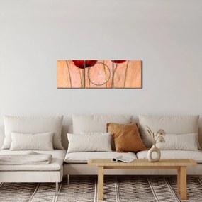 Obraz - Červené tulipány (s hodinami) (90x30 cm)