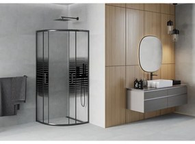 Mexen Rio, štvrťkruhový sprchovací kút s posuvnými dverami 80(dvere) x 80(dvere) x 190 cm, 6mm číre sklo s pásikmi, čierny profil, 863-080-080-70-20