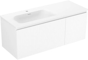 Mexen Rivel, kúpeľňová skrinka 120 cm s ľavým umývadlom Vela, 1S, 1D, drážkovaná, biela matná, 91A23-12047-3-BBFF01-W23L01