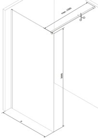 Mexen Kioto, sprchová zásteny typ Walk-In 120 x 200 cm, 8mm číre sklo, medený matný profil, 800-120-101-65-00