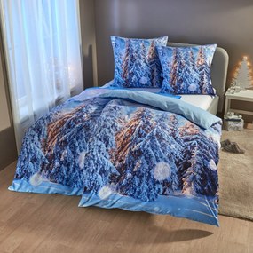 Obojstranná posteľná bielizeň na jednolôžko "Zimný les" Obliečka na vankúš 80 x 80 cm, obliečka na prikrývku 135 x 200 cm.