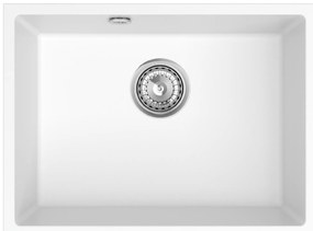 Sink Quality Crypton 60, kuchynský granitový drez 535x400x205 mm + chrómový sifón, biela, SKQ-CRY.W.1KBO.60.X