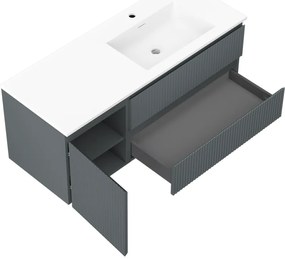 Mexen Rivel, kúpeľňová skrinka 120 cm s pravým umývadlom Otis, 2S, 1D, drážkovaná, grafitová/biela matná, 91A23-12047-3-BBFFF66-W18P01