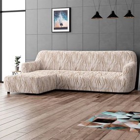 Bielastické poťahy UNIVERSO NOVÉ žíhané béžové sedačka s otomanom vľavo (š. 170 - 300 cm)