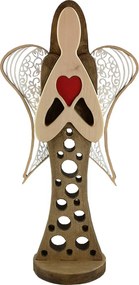 AMADEA Drevený anjel na podstavci s bielymi krídlami a červeným srdcom, masívne drevo, 63x31 cm, český výrobok