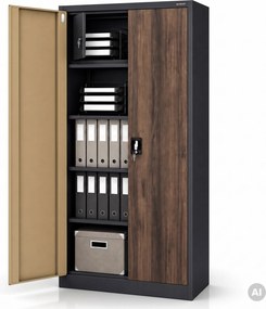 Kovová skriňa s úložným priestorom antracitová/orech, 900x1850x450 mm: TOMASZ Eco Design