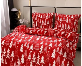 2x obliečky mikroplyš CHRISTMAS TREES červené + plachta mikroplyš SOFT 180x200 cm biela