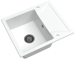 Sink Quality Obsidian, kuchynský granitový drez 590x500x210 mm + čierny sifón, biela, SKQ-OBS.W.1KKO.XB