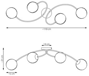 Prisadený luster VIBRA 4xE14/10W/230V čierna/šedá