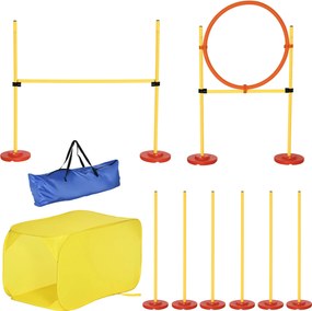 Sada pre agility pre psov PawHut, tréningová súprava, prekážková dráha, plast, polyester, žltá, 128 x 23 x 9-100 cm | Aosom