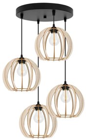 Závesné svietidlo Timber 9, 4x drevené tienidlo, o