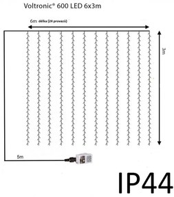 Vianočný svetelný záves - 6x3 m, 600 LED, studeno biely