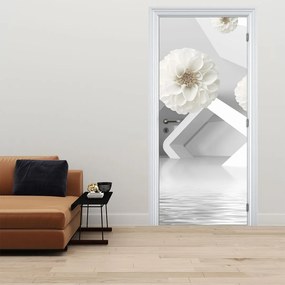 Fototapeta na dvere - Abstrakcia s bielymi kvetmi (95x205cm)