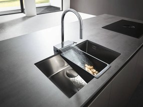Hansgrohe M81, drezová batéria Aquno Select s výsuvnou koncovkou a plochým sprchovým prúdom, chrómová, HAN-73837000